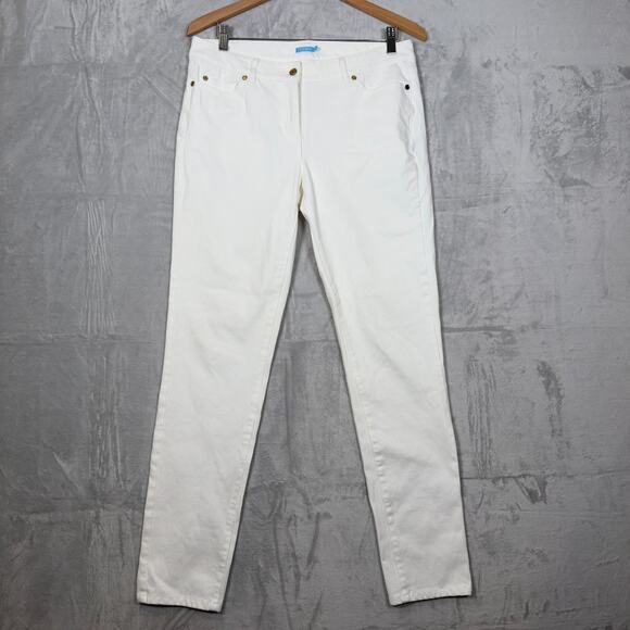 J McLaughlin Jeans Size 10 White Tapered Leg Gold Buttons 5 Pocket - Picture 1 of 13